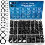 TWCC 24 Size Rubber O Ring Set, 880 PCS Black Small O Rings Assortment Kits,Assorted Metric Sealing Washer for Automobiles Plumbing Faucet Water Air or Gas Repair