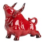 Prosperity Statue Wall Street Bull Art Decor Ceramic Bull Figurine Ornament Sculpture Table Decor for Living Room Office (Red) 2021 New Year Wealth Figurine