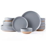 AmorArc Ceramic Dinnerware Sets for 6, 18 Pieces Handpainted Plates and Bowls Set with Rustic Terracotta Underside, Scratch Resistant Stoneware Dishes Set, Dishwasher & Microwave Safe, Gray