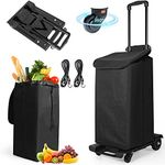 Folding Utility Shopping Cart Rolling Crate Heavy Duty 80Kg/176Lbs Hand Truck with Rotate 4 Wheels Removable Waterproof Bag Telescoping Handle 2Bungee Cord for Grocery Laundry Travel Office(Black+Bag)