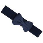 Ro Rox Vera Sash Belt for Women - 1950s Vintage Style Satin Bow Belt - Wide Elasticated Belt for Women - Waistband with Snap Button Closure - Classic Wide Belt for Dress, Coat & Shirt, Navy, L