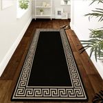 renoazul® Carpet Runners For Hallways Non Slip Long Heavy-duty Modern Rug, 80 X 300 cm - Black-Beige - Greeky Soft Pile Hall Runner Rugs For Living Room, Bedroom, Kitchen Runner.