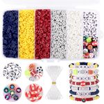 Clay Beads for Bracelets Making, Funtopia 5100 Pcs+ Blue Yellow Red Grey and White Heishi Flat Round Beads, Friendship Bracelet Kit with Letter Beads Sports Beads, DIY Bracelets for Boys Adults