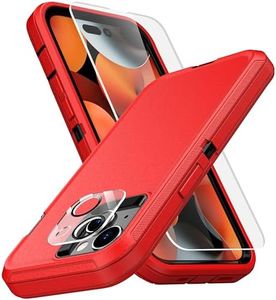 MXX Heavy Duty Made for iPhone 15 Case with Tempered Glass Screen, Camera Lens Protector 3-Layer Full Body Protection - Shockproof Dustproof Cover for Apple 15 Phone Case 6.1" (Red/Black)