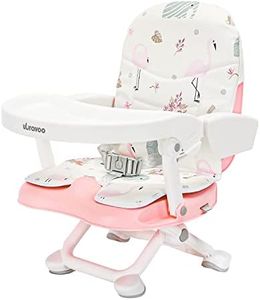 UBRAVOO Baby Booster Seat for Dining Table with Removable Tray & Cushion, 3in1 Portable Toddler Booster Seat, 4 Height Adjustable Travel High Chair for Babies and Toddlers (Pink Flamingos)