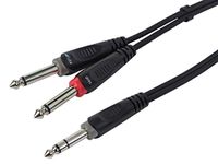 Monoprice 6.35mm TRS to Dual 6.35mm TS Insert Cable Cord - 0.91M (3ft) - Black, Male/Male, 26AWG Conductors