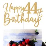 Gold Glitter Happy 44th Birthday Cake Topper, Cheers to 44 Years/44 Years Loved & Blessed, Funny 44th Birthday Party Decorations Supplies