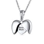 Engraved Saying BEST MOM BFF Opening Angel Wing Heart Shape Locket Necklace Pendant For Women Mother .925 Sterling Silver