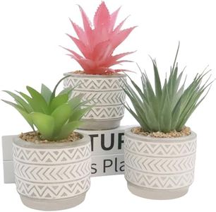 Zoste Set of 3 Artificial Succulent Plants, Mini False Bonsai with Cement Pot for Office Desk Kitchen Bathroom Garden Decoratio