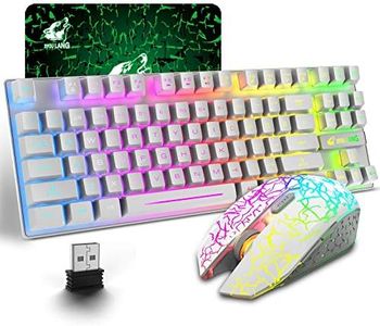 ZIYOULANG 2.4GHz Wireless Gaming Keyboard and Mouse Set with 87 Keys,Rechargeable 3800mAh Battery,Mechanical Feel Keyboard,2400DPI Mouse,RGB LED Backlight,Ergonomic,for PC Gamer(White)