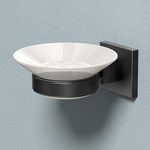 Gatco 1942MX Elevate Soap Dish Holder Matte Black | Wall Mounted 4.31" W X 2.10" H X 5.25" D Porcelain Round White Soap Dish with Matte Black Base for Bathroom