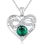 Momlovu Birthstone Necklaces for Women-Infinity Heart Necklace 925 Sterling Silver with 2 Carat (8MM) CZ Diamond, Mothers Day Christmas Birthday Wedding Gifts Women Wife Her-Emerald