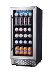 Phiestina 15 Inch Beverage Cooler Refrigerator - 96 Can Built-in or Free Standing Beverage Fridge with Glass Door for Soda Beer or Wine - Compact Drink Fridge For Home Bar or Office