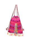 The House of tara Handloom Fabric Backpack for Women | 2 Liters | Multicolour Casual Cloth Bag with Spacious Compartment | Stylish Bag suitable for College, Travel & Beach (Pink Multicolour)