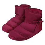 Greenery Winter Quilted Down Indoor Slippers Boots for Women Men Warm Floor Socks Ankle Snow Booties Shoes, Rose Red, 9