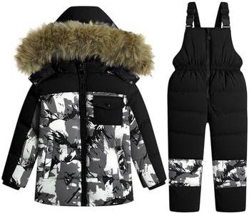 JiAmy Kids Winter Puffer Jacket and Snow Pants 2-Piece Snowsuit Ultralight Skisuit Set Black,130/5-6 Years