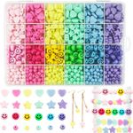 900Pcs Candy Color Acrylic Heart Beads Star Beads Happy Face Bead Assorted Plastic Pastel Beads Cute Beads Circle Loose Spacer Beads Bulk for Bracelets Jewelry Making DIY Crafts Necklace Phone Charm