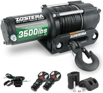 Zostera 3500lbs ATV/UTV Winch with Synthetic Rope, Electric Boat Trailer Winch 12V, Waterproof Winch with 2 Wireless Remotes &Wired Switch,with Mounting Plate,Pulley,Rope Damper,Aluminium Fairlead