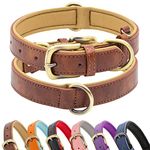 HSIGIO Padded Leather Dog Collar, Soft Breathable Adjustable Waterproof Dog Collar Leather with Durable Metal Buckle for Small Medium and Large Dogs (Large, Brown)