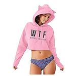 Xmiral Hooded Sweatshirt Women Letter Print Hoodie Tops Cat Ear Crop Pullover Hoodie Cat Short Sweatshirt Long Sleeve Jumper Cardigans T-Shirts(b Pink,XL)