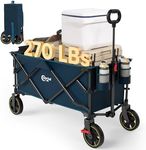 PORTAL Collapsible Folding Wagon Cart, 270 lbs Heavy Duty Foldable Wagons with Wheels & Brake, Utility Grocery carts for Apartment, Shopping, Outdoors Camping, Sports, Garden, Beach