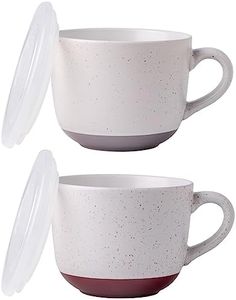 AmorArc Ceramic Soup Mugs with Lid, 32 oz Large Soup Cups with Hanlde for Coffee, Cereal, Salad, Noodles, Tea, Soup Bowls Cups, Microwave&Dishwasher Safe, Set of 2 (Gray & Red, 24oz - Set of 2)