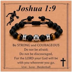 RUNEFORGE Men's Basketball Bracelet with Cross Charm and 2 Tiger Eye Beads