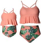 HoneyStore Mommy and Me Swimsuits Ruffles High Waisted Family Matching Bikini Sets J2001-Peach M