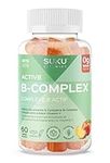 SUKU Vitamin B Complex Gummies with Vitamin C – Sugar Free Vegan 8 B Vitamins Complex Gummy Supplement Increases Cell Development, Improves Metabolism & Collagen Formation, Peach Flavour (60 Gummies)