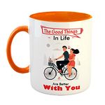 FurnishFantasy The Good Things in Life Ceramic Coffee Mug - Best Motivational Gift Mug for Family and Friends - Color - Orange (1312)