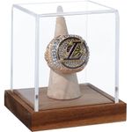 JupDec Championship Ring Display Case, Clear Acrylic Single Ring Holder with Wood Stand Base for Sports Basketball Baseball Fan Souvenirs Military, UV Protection