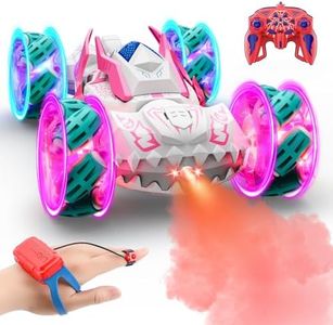 Qryselen Remote Control Car Boys Toys: RC Cars 360°Flip 2.4Ghz Double Sided 4WD Transform Off Road for Rotating Hand & Remote Control Drift Stunt Cars Toy 6 7 8 9 10 11 12 Year Old Kids Girls (White)