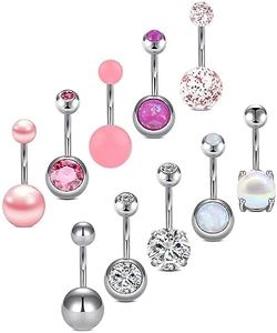 Briana Williams 10pcs Belly Button Ring 10mm Belly Button Piercing Belly Rings for Women Surgical Steel Belly Button Rings Belly Navel Rings Piercing Jewelry Silver Pink