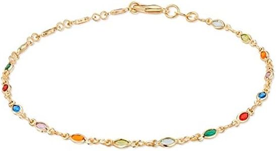 Barzel 18K Gold Plated Gold and Multi Color Crystal Baguette Anklet, 10 Inches - Made in Brazil