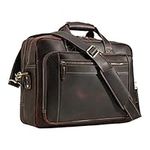 Full Grain Leather Briefcase for Men Vintage 17 Inch Laptop Computer Case Brown Business Messenger Crossbody Shoulder Bags Attache Case