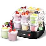 Nutrichef 17 Cup Automatic Yogurt Maker | Includes 17-5 oz Reusable Cups with Lids & Yogurt Rack for Instant Storage | Makes Up to 85 OZ of Yogurt | Greek Yogurt Maker | Space Saving design | Black