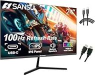 SANSUI Monitor 24 inch 100Hz IPS USB Type-C 1080P Computer Monitor Built-in Speakers HDMI DP HDR Game RTS/FPS Tilt Adjustable for Working and Gaming (ES-24X3 Type-C Cable & HDMI Cable Included)