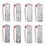 8 Pieces Metal Bookmarks, Hollow Art Steel Bookmarks Set for Women Kids Students Teachers Man Gift, Thin Theme Bookmarks Charms Pack, 4.5 x 1.25 in