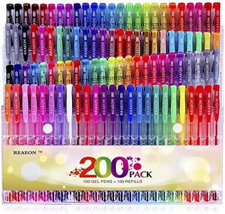 Gel Pens, Reaeon 200 Pack Pen with Case for Adult Coloring Books, 100 Color Markers Plus 100 Refills for Drawing Painting Writing.