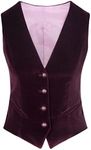 Women's Velvet Vest V-Neck 4 Button Business Slim Fit Work Wear Warm Sleeveless Waistcoat Burgundy L