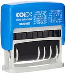 COLOP S120/WD Dial-a-Phrase Date Stamp - Blue & Red Ink | 105016 | 4mm Adjustable Date Stamp with 12 Office-Based Words | Prints Word in Blue and Date in Red