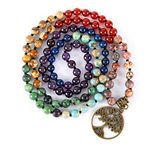 Farfume 7 Chakra 108 Mala Beads Bracelet Real Healing Gemstone Yoga Meditation Hand Knotted Mala Prayer Bead Necklace(Tree of Life - 6mm Beads)