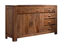 G Fine Furniture Solid Acacia Wood Sideboard and Cabinets for Living Room | Wooden Side Board Media Console Tv Cabinet for Home | Buffet Kitchen Cabinet with 6 Drawers & 2 Door Storage | Brown Finish