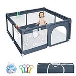 YIFOV Baby Playpen for Babies and Toddlers: Baby Plan Pen with Anti-Collision Foam and Breathable Mesh, Indoor Kids Activity Center, Including 50 Ocean Balls y 4 Pull Rings (127x127CM)