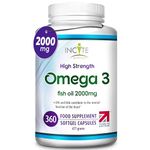 Omega 3 Fish Oil - 360 Soft Gels (6 Months Supply) - 2000mg | High Levels of EPA & DHA | Premium Easy Swallow Omega3 Fish Oils Gel Capsules Made in Britain by Incite Nutrition