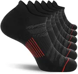 FITRELL 6 Pack Men's Ankle Running Socks Low Cut Cushioned Athletic Sports Socks, Shoe Size 9-12, Black+Red