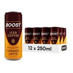 Boost Iced Coffee Caramel Latte, 12 x 250 ml, Ready-To-Drink Cold Brew Coffee Drink, The Perfect Caffeine Boost, A Smooth and Mellow Blend of 100% Arabica and Robusta Beans with Milk