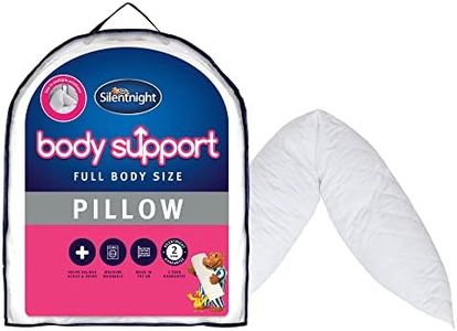 Silentnight Body Support Pillow with Pillowcase - Pregnancy Nursing Support Shaped Pillows and Case - Machine Washable in White, 147 x 48 cm