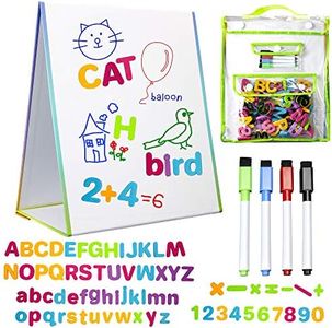 littlemag Magnetic Easel and Whiteboard for Kids - 4 Dry Erase Markers, 72 Magnet and Foam Numbers and Letters, and Bonus Carrying Bag - Table Top Educational Children's Play Set