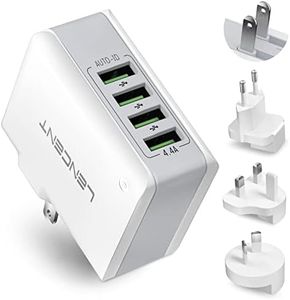 LENCENT USB Charger Plug, Lencent 4-Port Universal Travel Adaptor, 22W/5V 4.4A Wall Charger Plug with UK/USA/EU/AUS Worldwide Travel Charger Adapter for Phone, Android Phones, Tablets and More